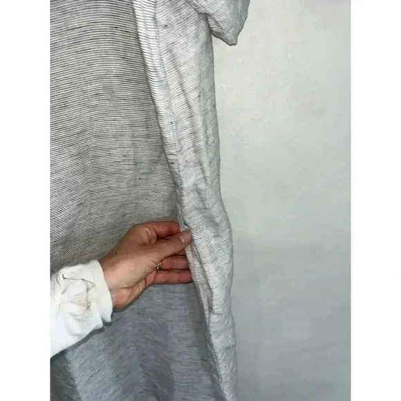 Eileen Fisher Women’s Medium White Striped Short Sleeve Shirt Top 100% Linen - Picture 3 of 5